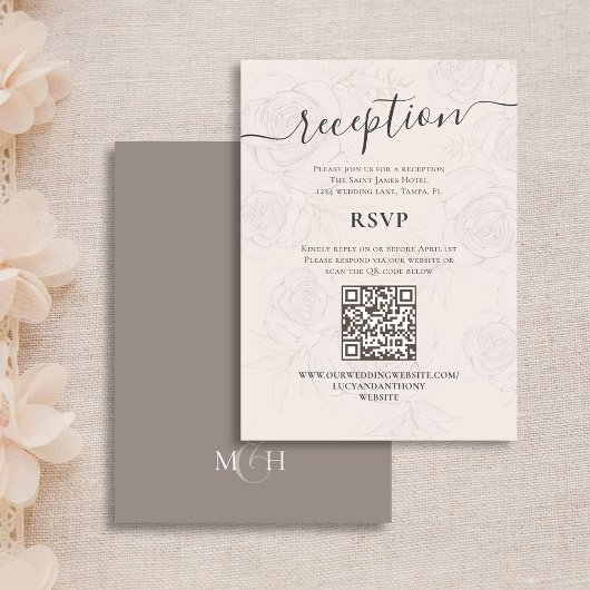 QR Code RSVP Online Blush Bloemen Receptie Eenvoud Informatiekaartje
