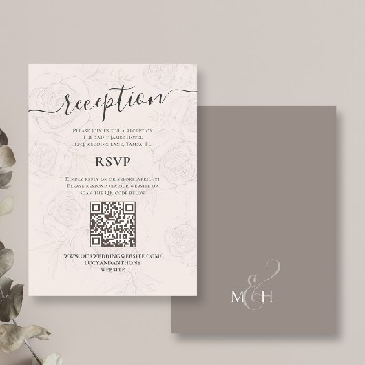 QR Code RSVP Online Blush Bloemen Receptie Eenvoud Informatiekaartje