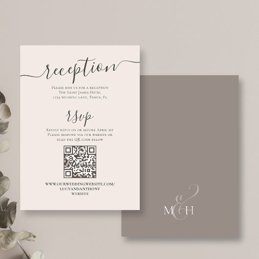 QR Code RSVP Online Blush Receptie Eenvoudige Taup Informatiekaartje