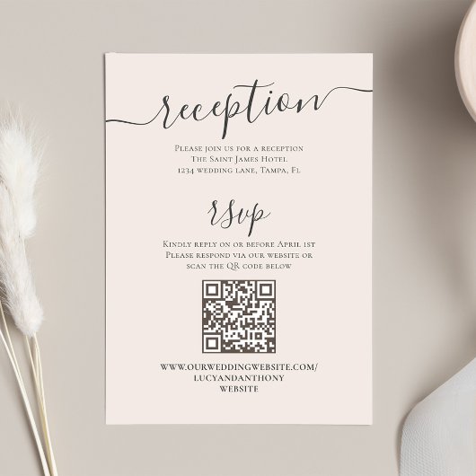 QR Code RSVP Online Blush Receptie Eenvoudige Taup Informatiekaartje