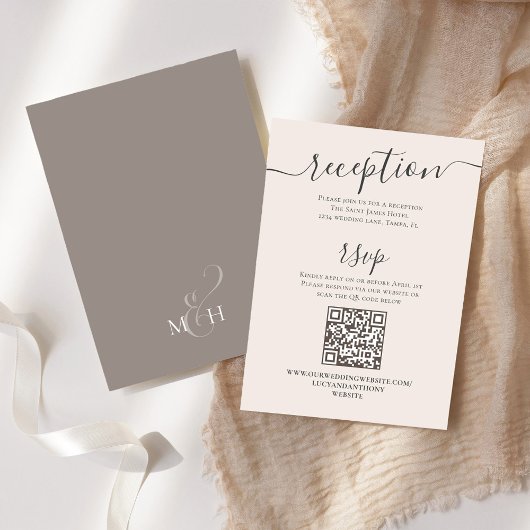 QR Code RSVP Online Blush Receptie Eenvoudige Taup Informatiekaartje