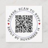 QR-code RSVP periwinkle blue border harten bruilof Informatiekaartje (Voorkant)