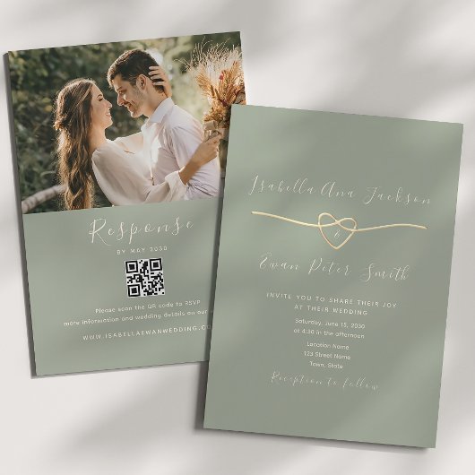 QR Code RSVP Sage Green Wedding Kaart