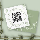 QR code RSVP, salie groene bloemen bloemenbruiloft Informatiekaartje