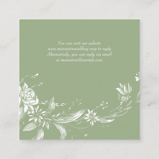 QR code RSVP, salie groene bloemen bloemenbruiloft Informatiekaartje (Achterkant)