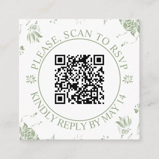 QR code RSVP, salie groene bloemen bloemenbruiloft Informatiekaartje (Voorkant)