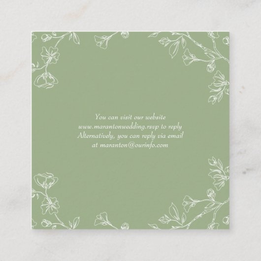 QR-code RSVP, saliegroene bloesems bloemachtige br Informatiekaartje (Achterkant)