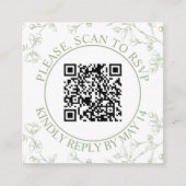 QR-code RSVP, saliegroene bloesems bloemachtige br Informatiekaartje (Voorkant)