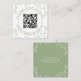 QR-code RSVP, saliegroene bloesems bloemachtige br Informatiekaartje