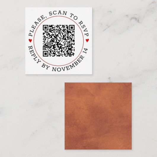 QR-code RSVP terracotta border and hearts bruiloft Informatiekaartje (Voorkant / Achterkant)