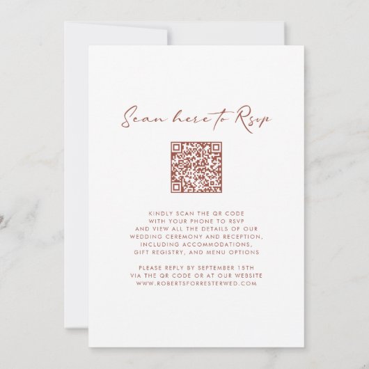 QR Code RSVP Terracotta Monogram Krans Bruiloft Kaart (Achterkant)