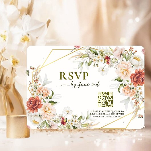 QR-code RSVP Trouwkaart – Foliage Gouden Geometris