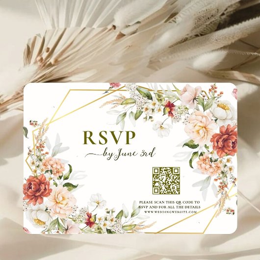 QR-code RSVP Trouwkaart – Foliage Gouden Geometris