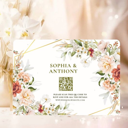 QR-code RSVP Trouwkaart – Foliage Gouden Geometris Kaartje