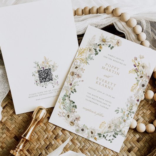 QR Code RSVP Trouwkaart Wilde Bloem Florale Kaart