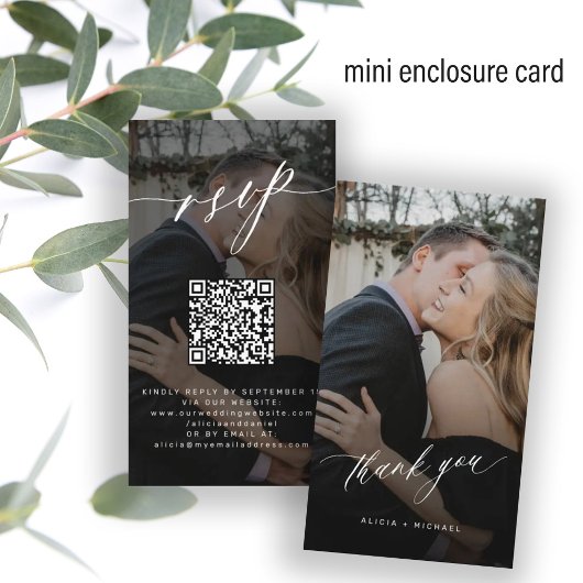 QR-code RSVP-website voor bruiloft met foto elegan Informatiekaartje