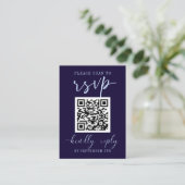 QR-code RSVP Weddenschap Donkere blauwe kleurige F Informatiekaartje (Staand voorkant)