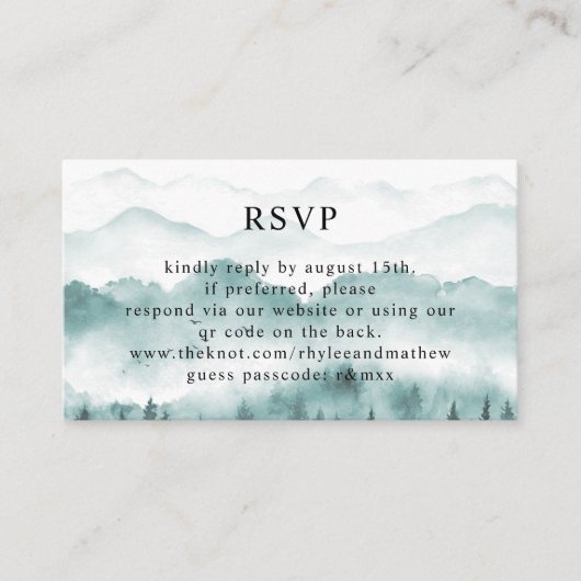 QR-code RSVP Weddenschap Rustic Mountain Pine Informatiekaartje (Voorkant)