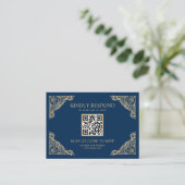 QR-code RSVP Weddenschap Website blauwe en gouden  Informatiekaartje (Staand voorkant)