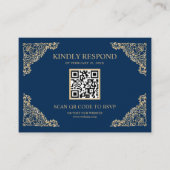 QR-code RSVP Weddenschap Website blauwe en gouden  Informatiekaartje (Voorkant)