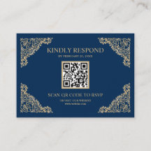 QR-code RSVP Weddenschap Website blauwe en gouden 