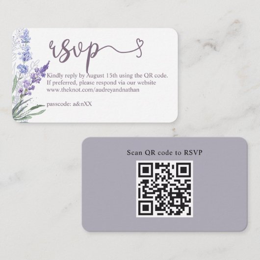 QR-code RSVP Wedding Elegant Lavender Informatiekaartje (Voorkant / Achterkant)