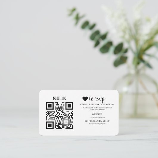 QR Code RSVP Wedding Website Simple Photo Response Informatiekaartje (Staand voorkant)