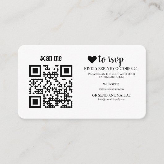 QR Code RSVP Wedding Website Simple Photo Response Informatiekaartje (Voorkant)