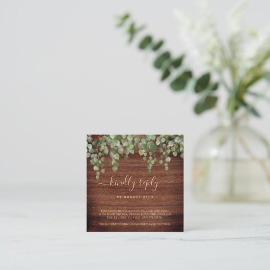 QR-code Rustic Eucalyptus Greenery Wedding RSVP Informatiekaartje (Staand voorkant)