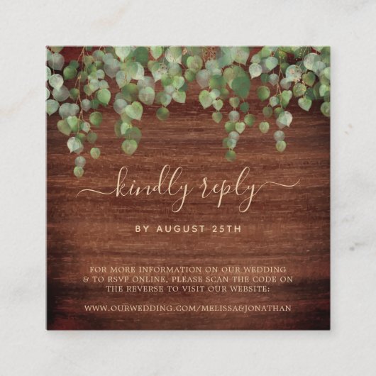 QR-code Rustic Eucalyptus Greenery Wedding RSVP Informatiekaartje (Voorkant)