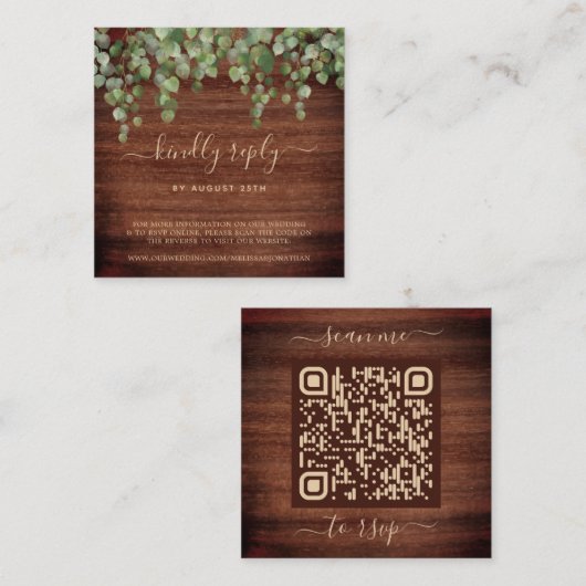 QR-code Rustic Eucalyptus Greenery Wedding RSVP Informatiekaartje (Voorkant / Achterkant)