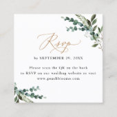 QR-code Rustic Greenery Gold Wedding Rsvp Kaart Vierkante Visitekaartje (Voorkant)