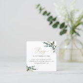 QR-code Rustic Greenery Gold Wedding Rsvp Kaart Vierkante Visitekaartje (Staand voorkant)