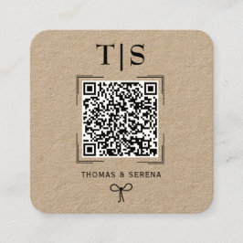 QR Code Rustic Kraft (bewerkbaar) Budget Bruiloft Vierkante Visitekaartje