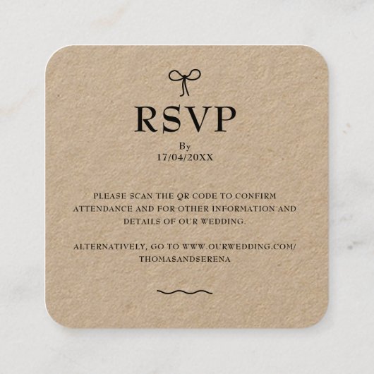 QR Code Rustic Kraft (bewerkbaar) Budget Bruiloft Vierkante Visitekaartje (Achterkant)