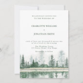 QR-code Rustic Mountain Forest Waterverf Wedding Kaart (Voorkant)