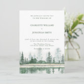 QR-code Rustic Mountain Forest Waterverf Wedding Kaart (Staand voorkant)