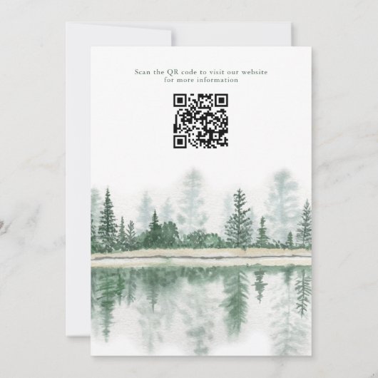 QR-code Rustic Mountain Forest Waterverf Wedding Kaart (Achterkant)