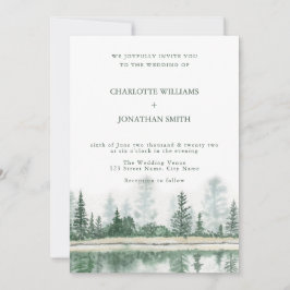 QR-code Rustic Mountain Forest Waterverf Wedding Kaart