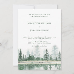 QR-code Rustic Mountain Forest Waterverf Wedding Kaart