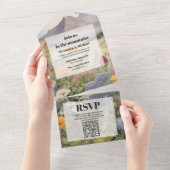 QR Code Rustiek Bergbos Evergreen Bruiloft All In One Uitnodiging (Afscheurbaar)