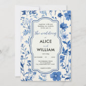 QR-code Rustiek Blauw Wildflower Huwelijksuitnodig Kaart (Voorkant)