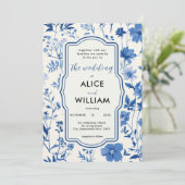 QR-code Rustiek Blauw Wildflower Huwelijksuitnodig Kaart (Staand voorkant)