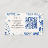 QR-code Rustiek Blauw Wildflower Wedding Informatiekaartje (Voorkant)