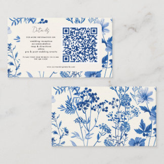 QR-code Rustiek Blauw Wildflower Wedding Informatiekaartje
