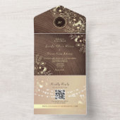 QR Code Rustiek Hout Roze Goud Bruiloft All In One Uitnodiging (Binnen)
