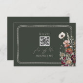 QR Code Rustieke Anemoon Bloemen Groene Huwelijk R RSVP Kaartje (Voorkant / Achterkant)