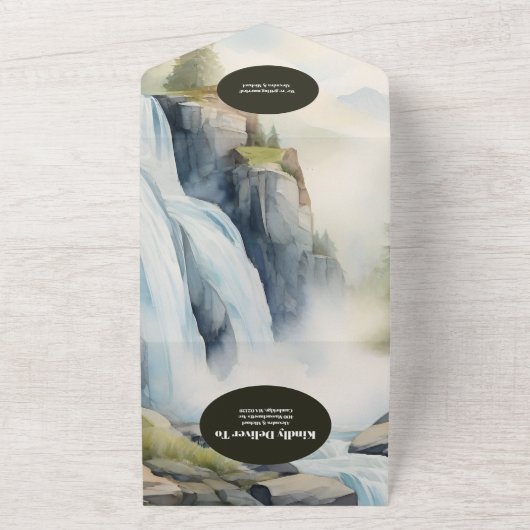 QR Code Rustieke Berg Waterval Boho Bruiloft All In One Uitnodiging (Buitenkant)