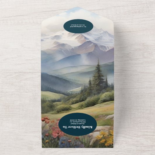 QR-code rustieke berg weide bruiloft All In One Uitnodiging (Buitenkant)