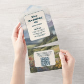 QR-code rustieke berg weide bruiloft All In One Uitnodiging (Afscheurbaar)